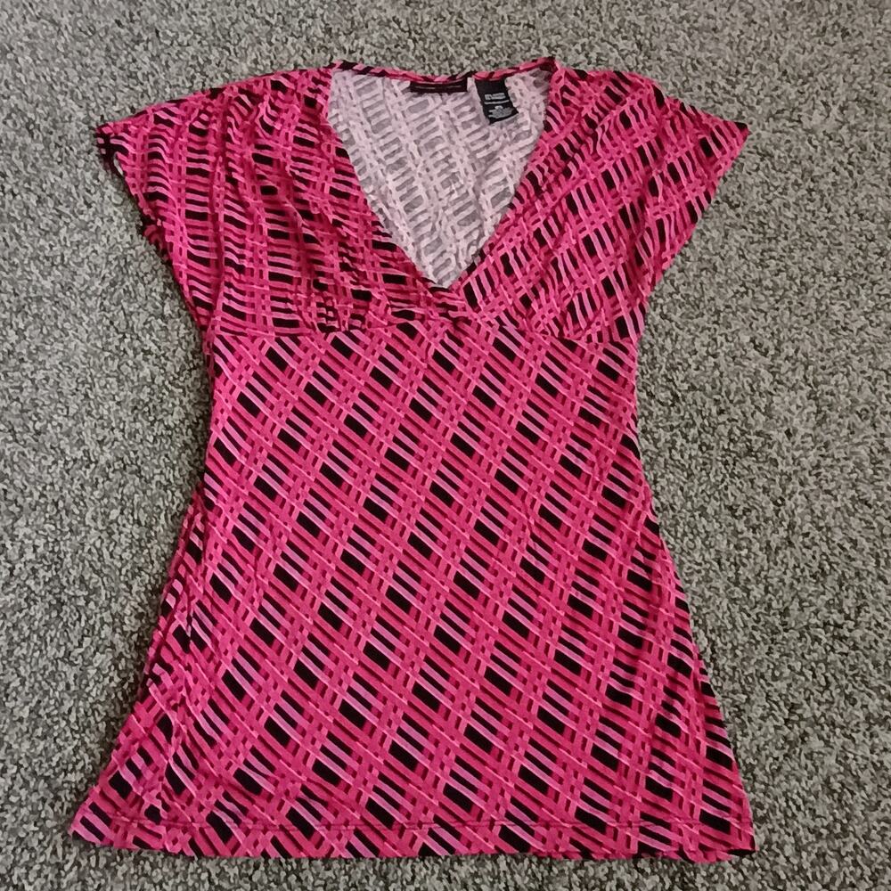 New York Co Vintage Y2K 2000s Geometric Rayon Stretchy Top Babydoll USA XS